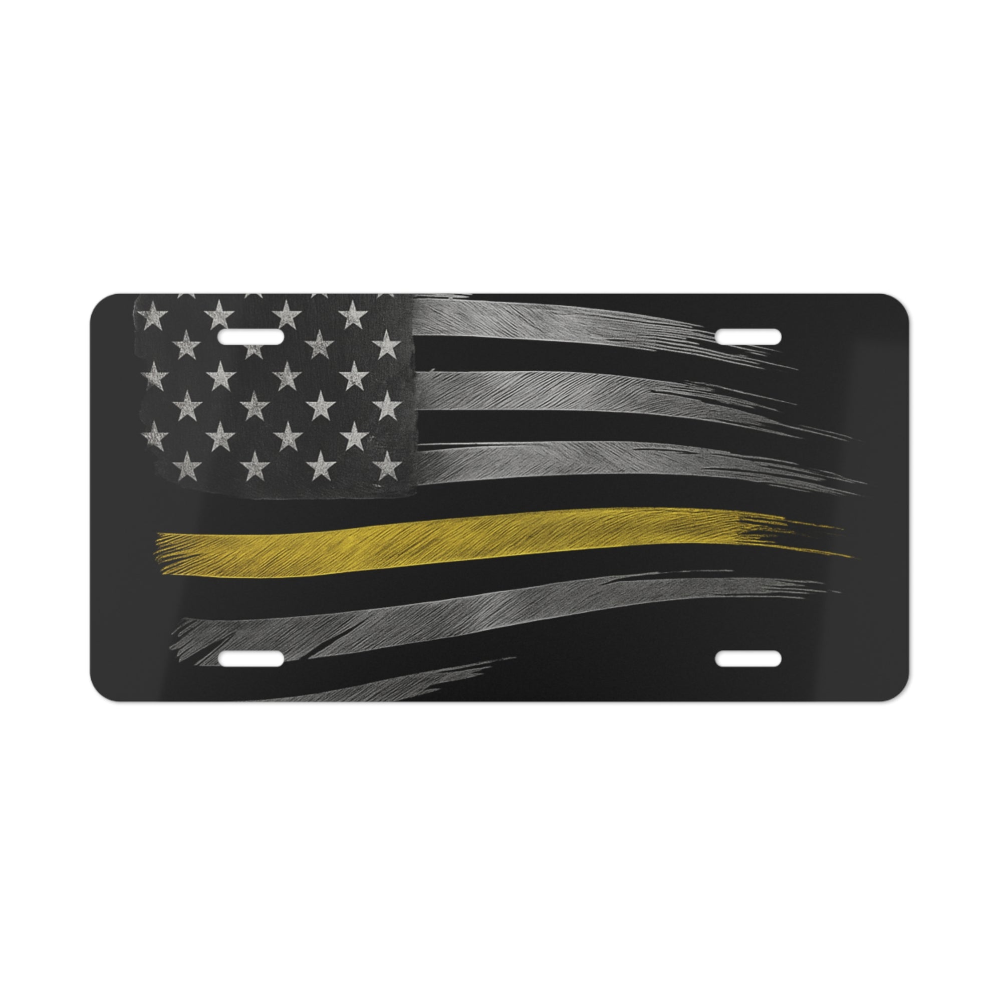 Thin Yellow Line Brush Flag Vanity Plate
