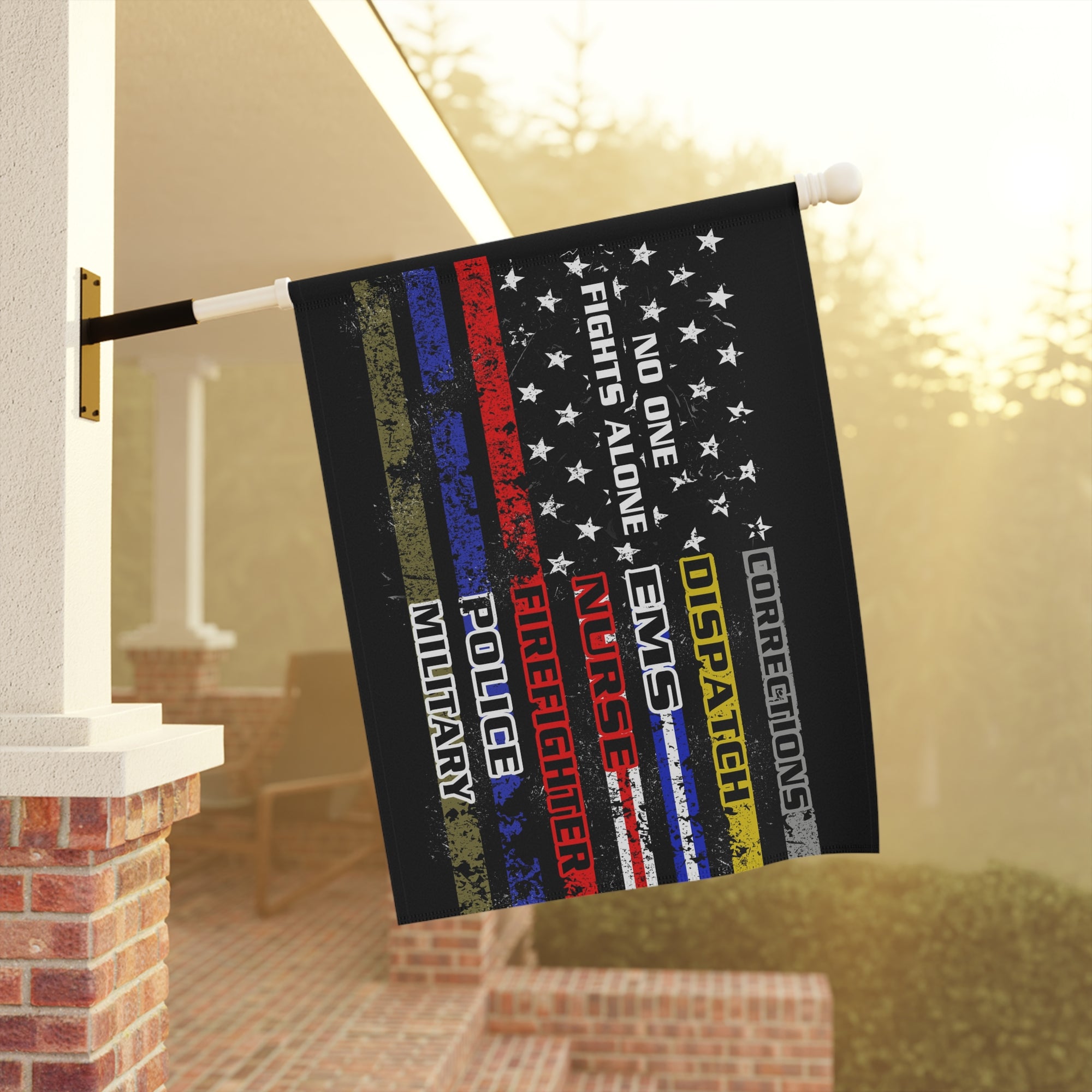 No One Fights Alone Dispatcher Garden Flag - Double-side print