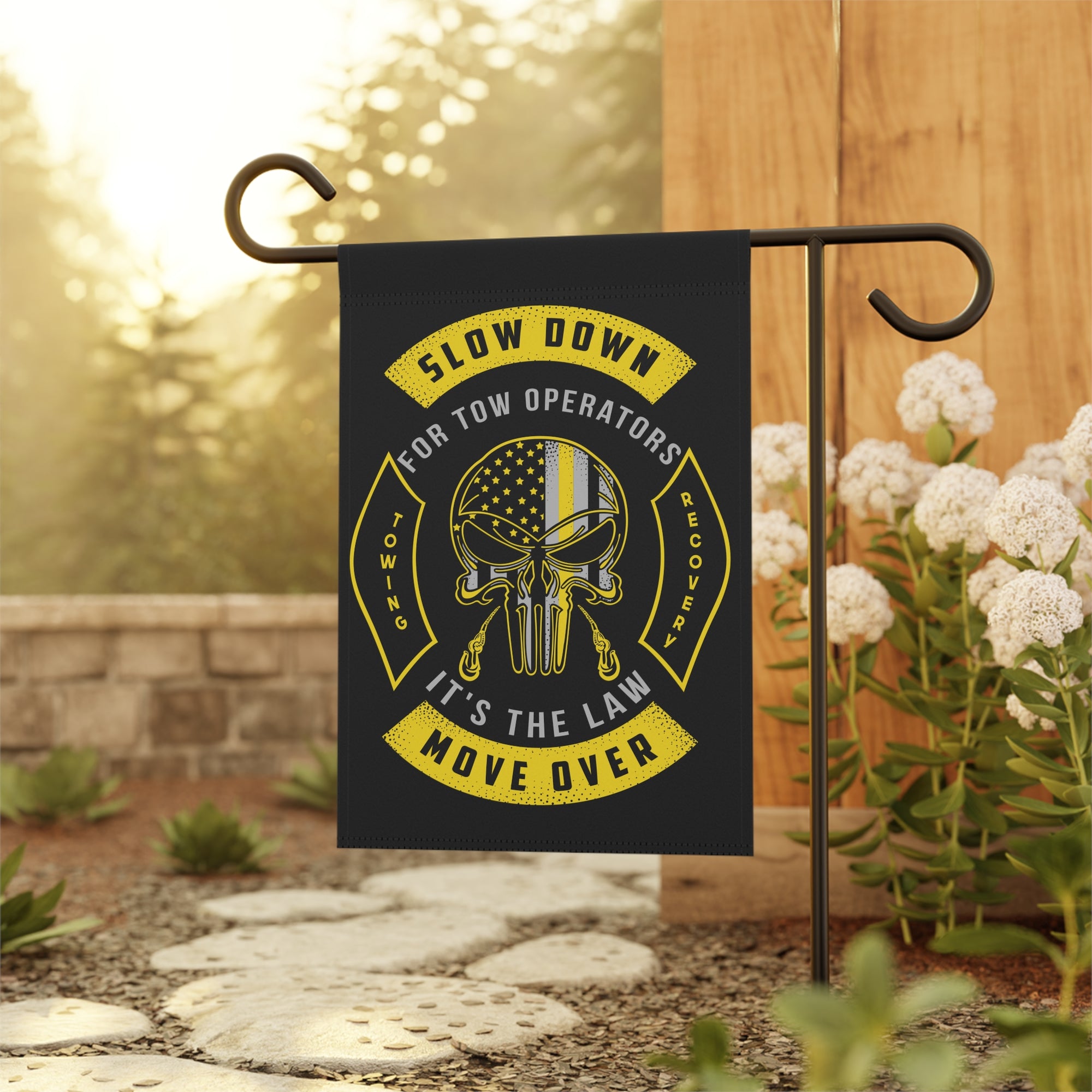 Slow Down Move Over Towing Garden Flag - Double-side print