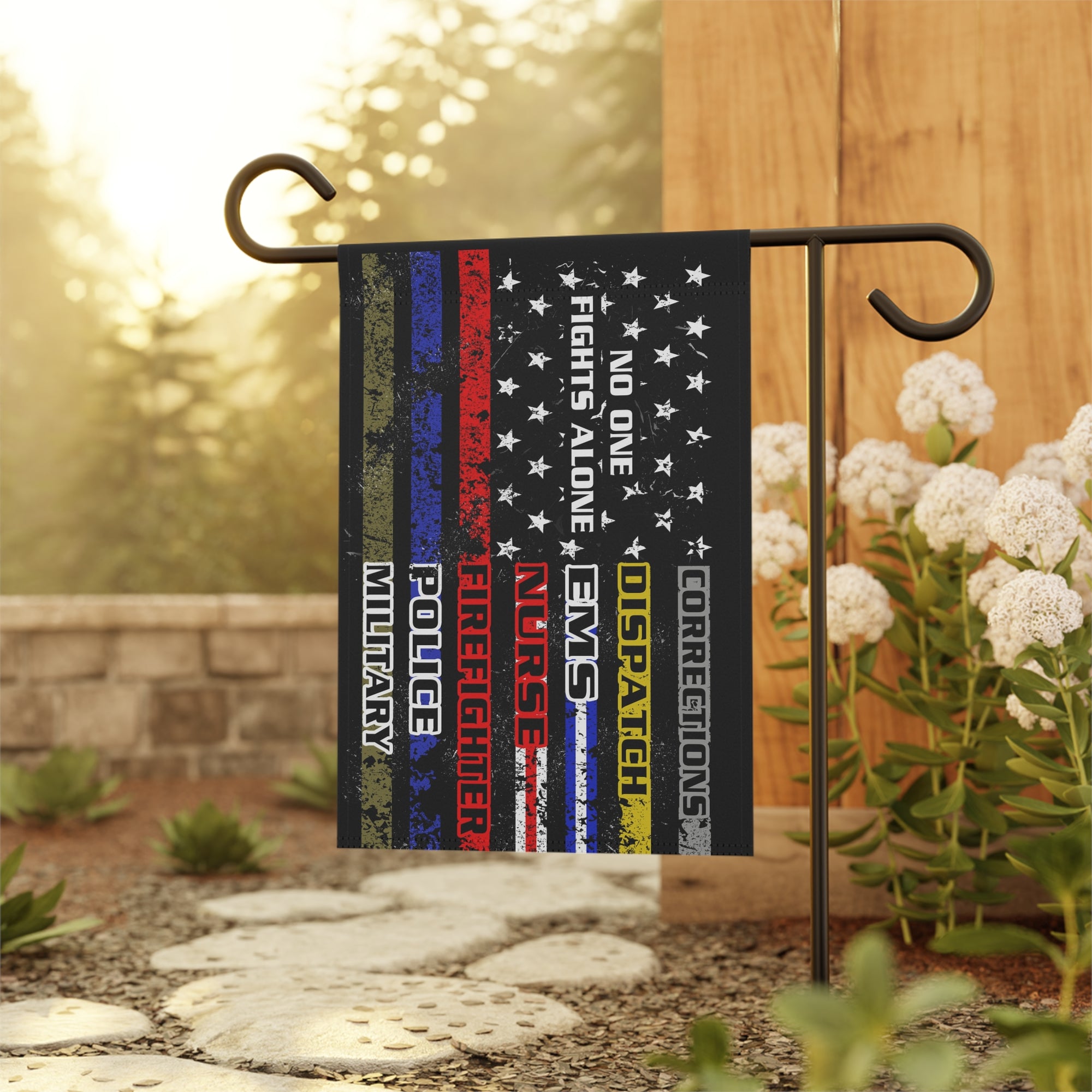 No One Fights Alone Dispatcher Garden Flag - Double-side print