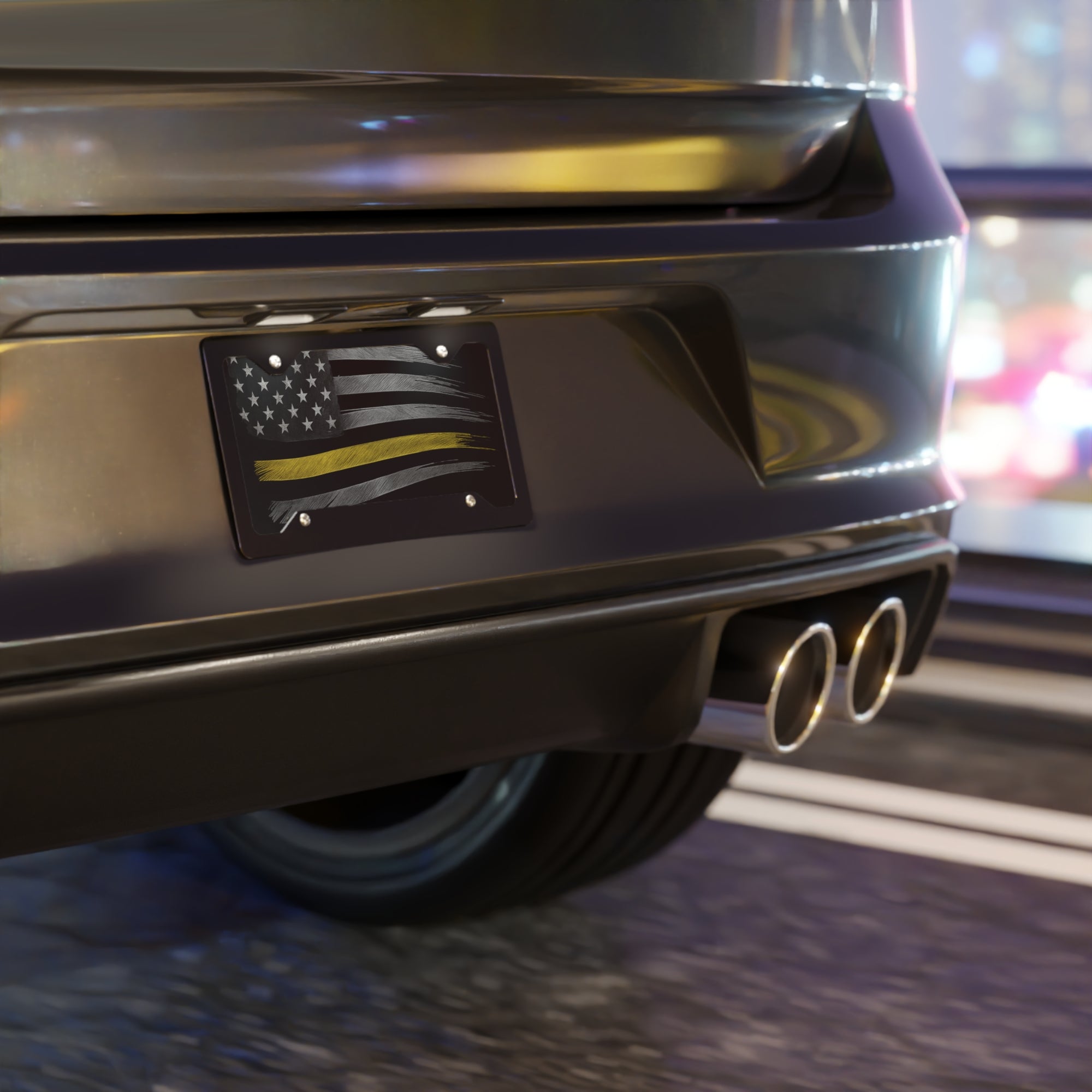Thin Yellow Line Brush Flag Vanity Plate
