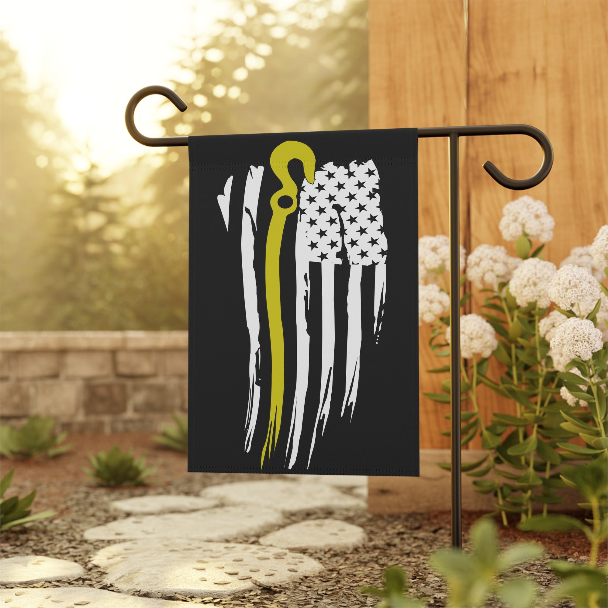 Thin Yellow Line J-Hook Towing Garden Flag - Double-side print