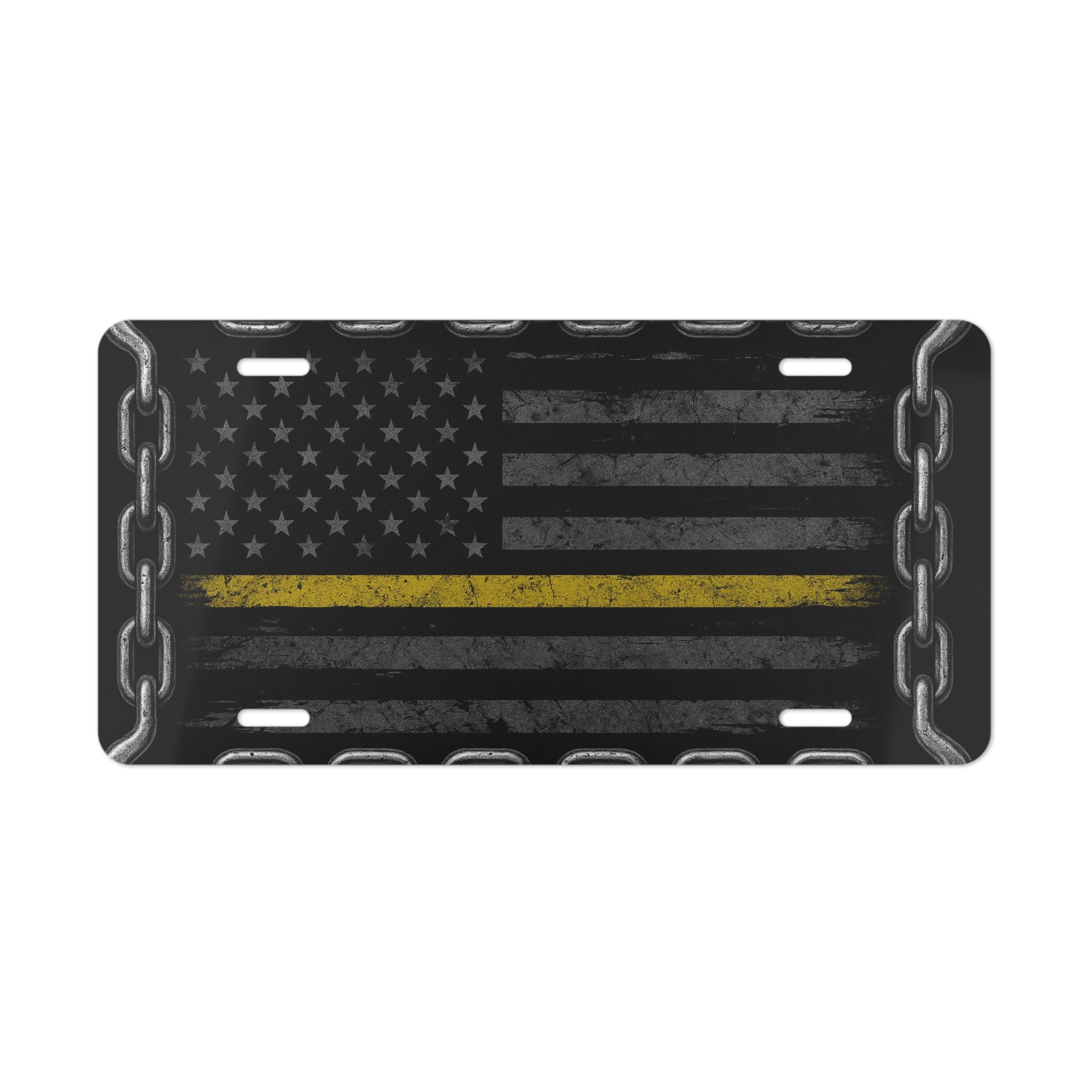 Thin Yellow Line Chain Flag Vanity Plate