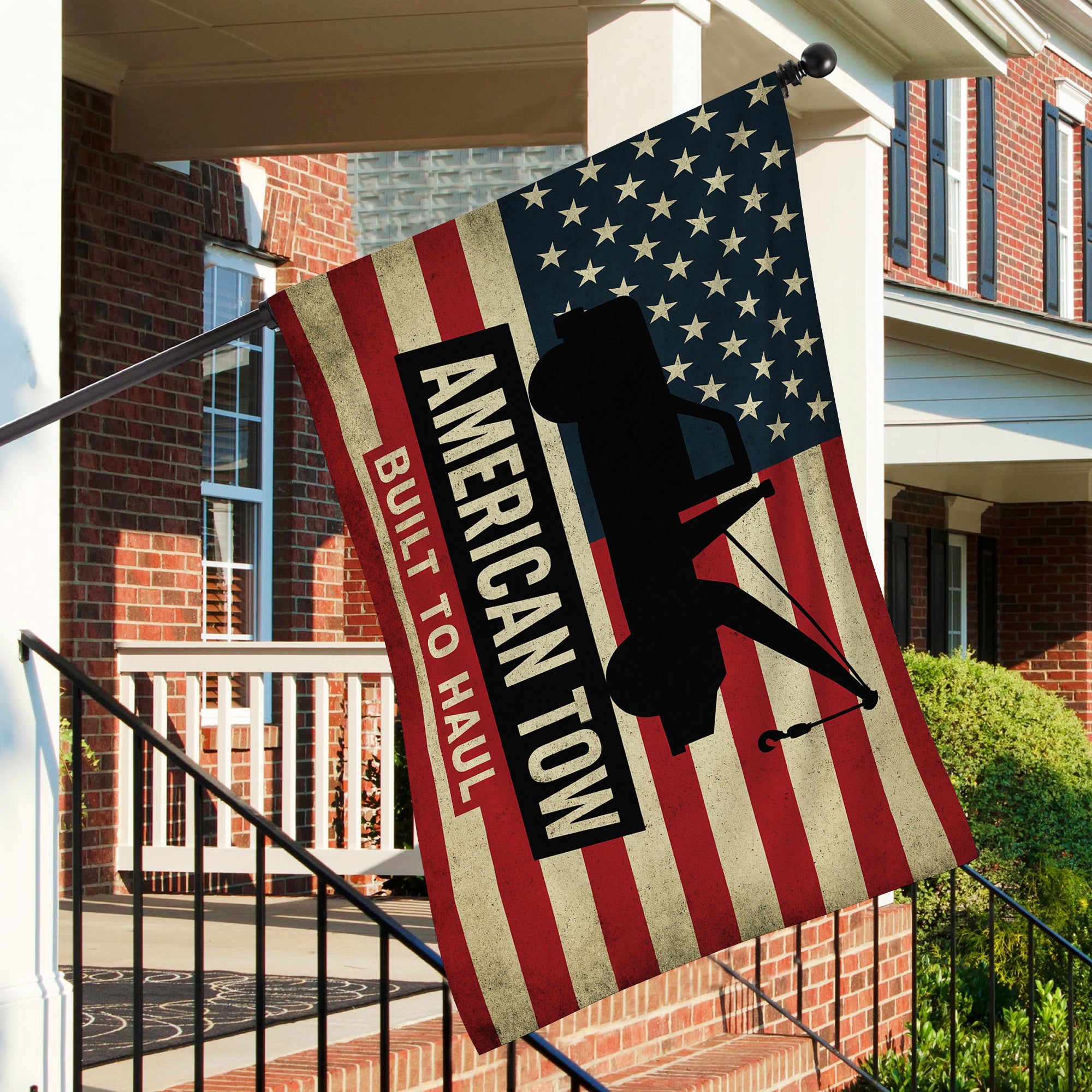 American Tow Built to Haul – Double Sided Patriotic Tow Truck Flag