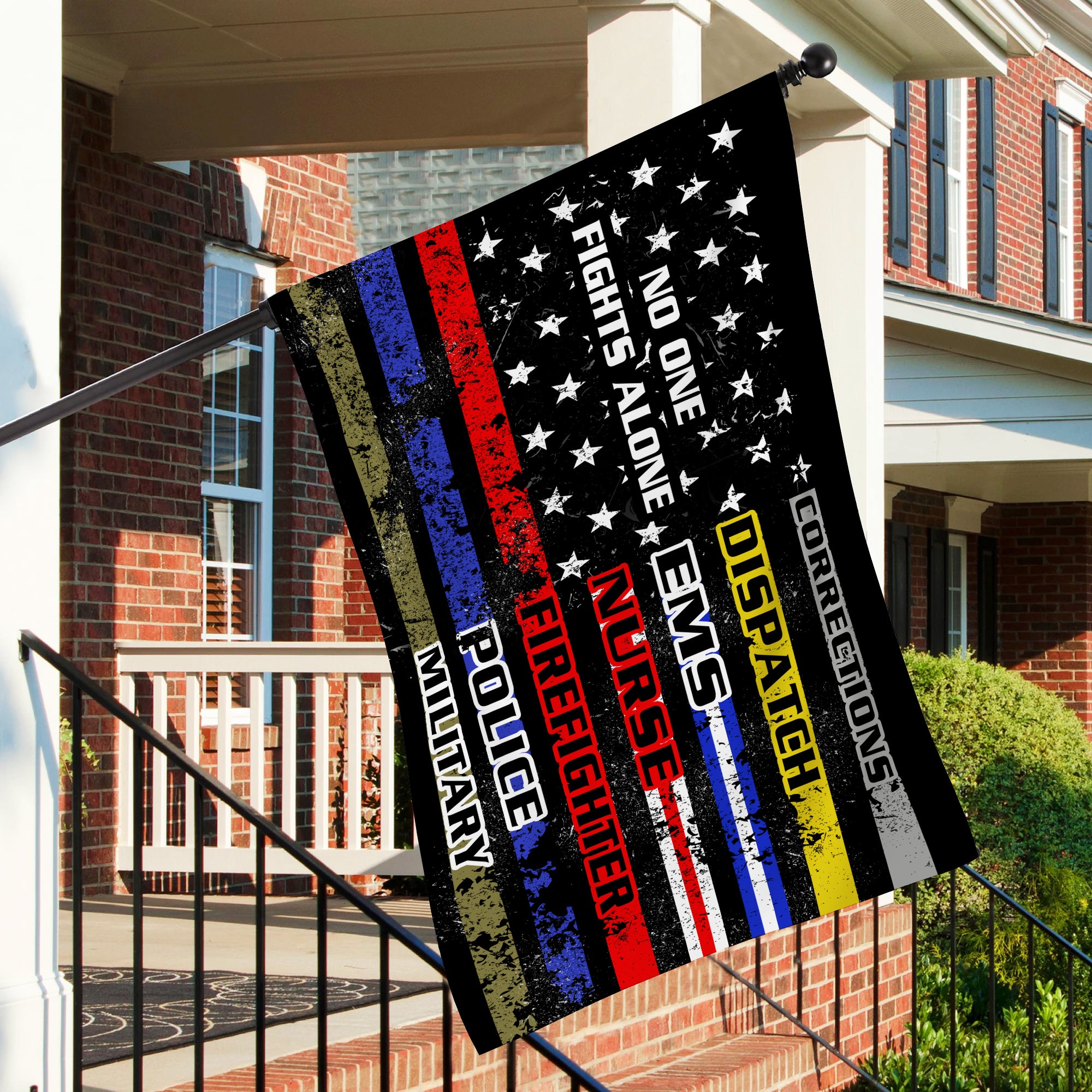 No One Fights Alone Tow Flag – Support Line for First Responders Double Sided Tow Flag