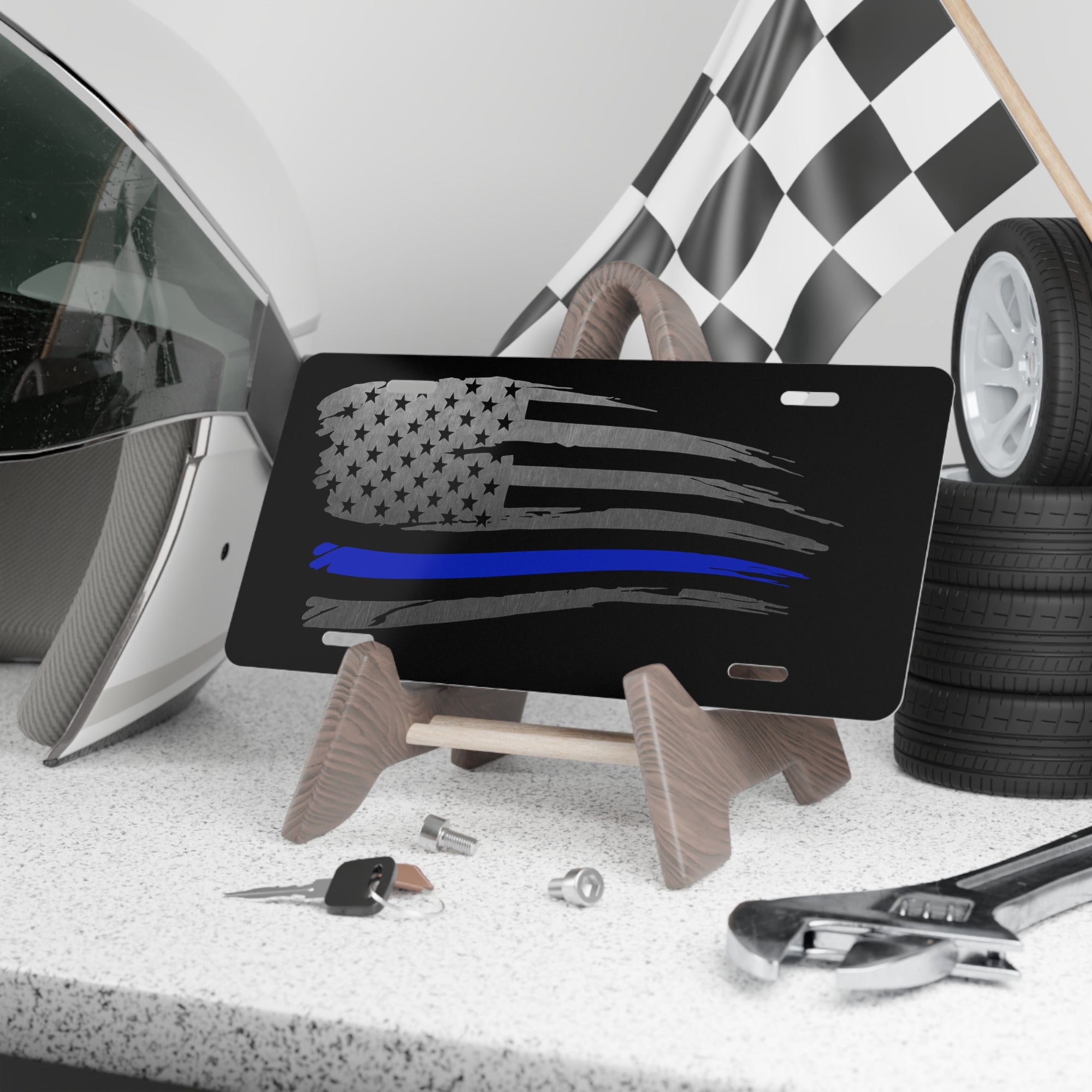 Thin Blue Line Brush Flag Vanity Plate