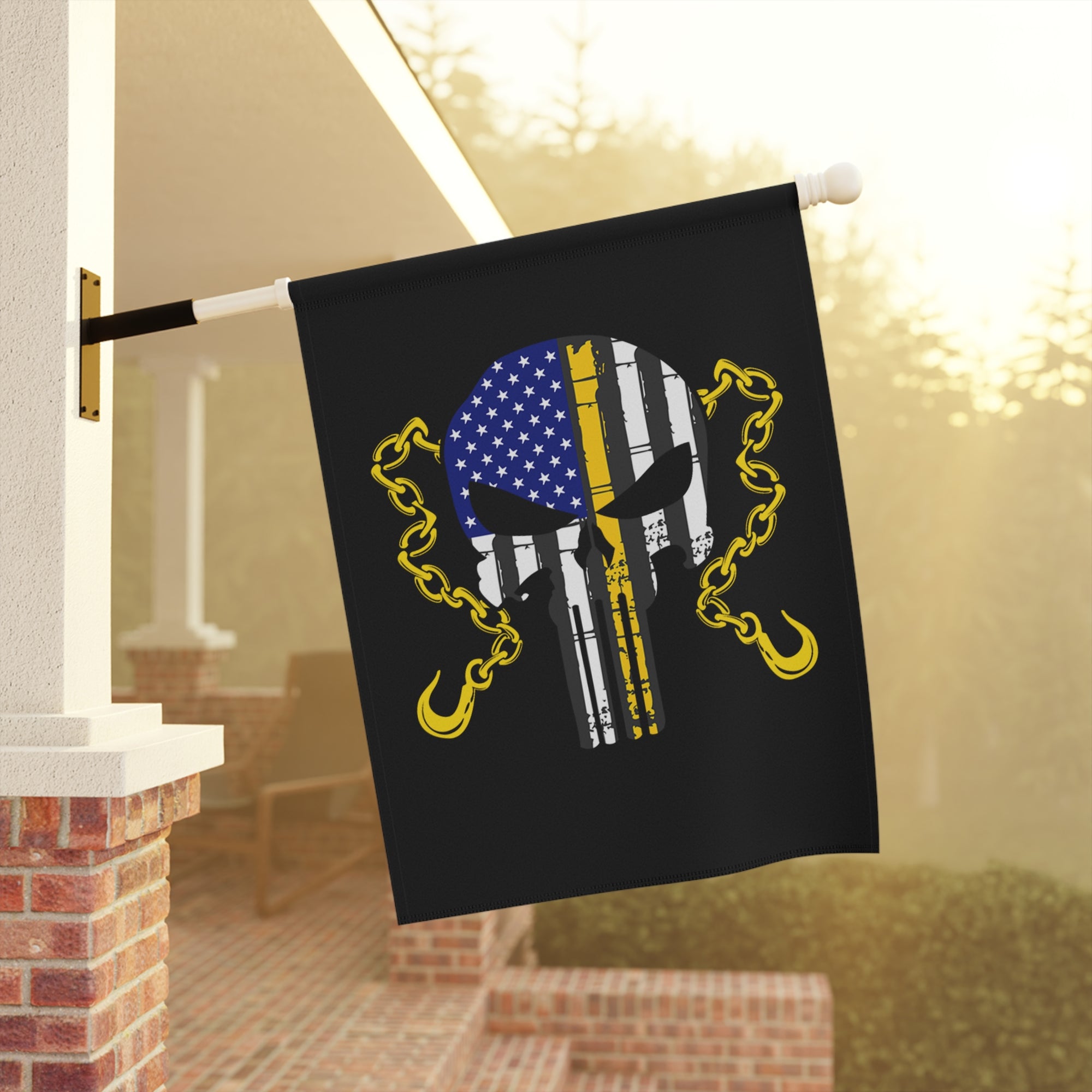 Thin Yellow Line with Chains & Hooks Garden Flag - Double-side print