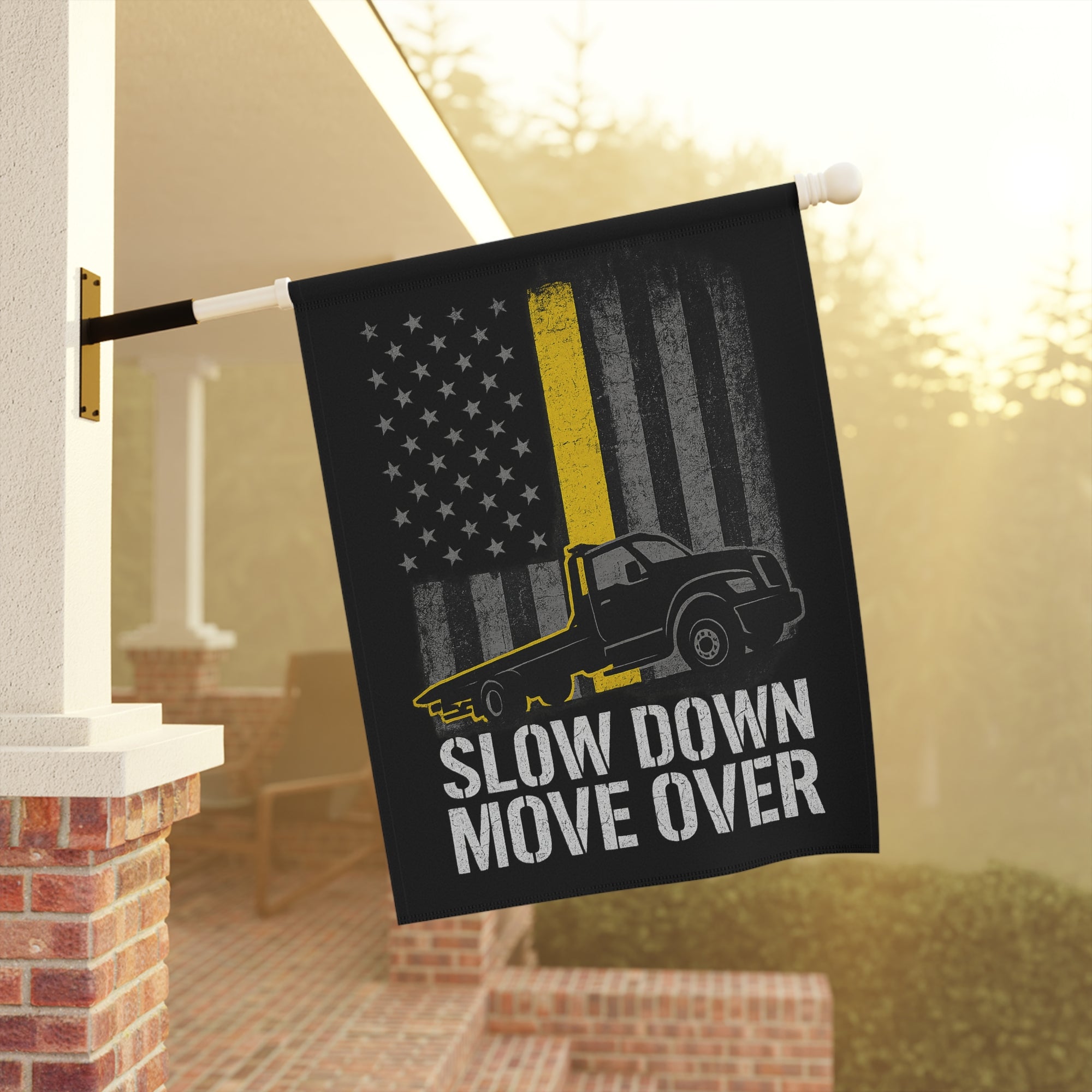 Slow Down Move Over Thin Yellow Line Garden Flag – Double-Sided Print