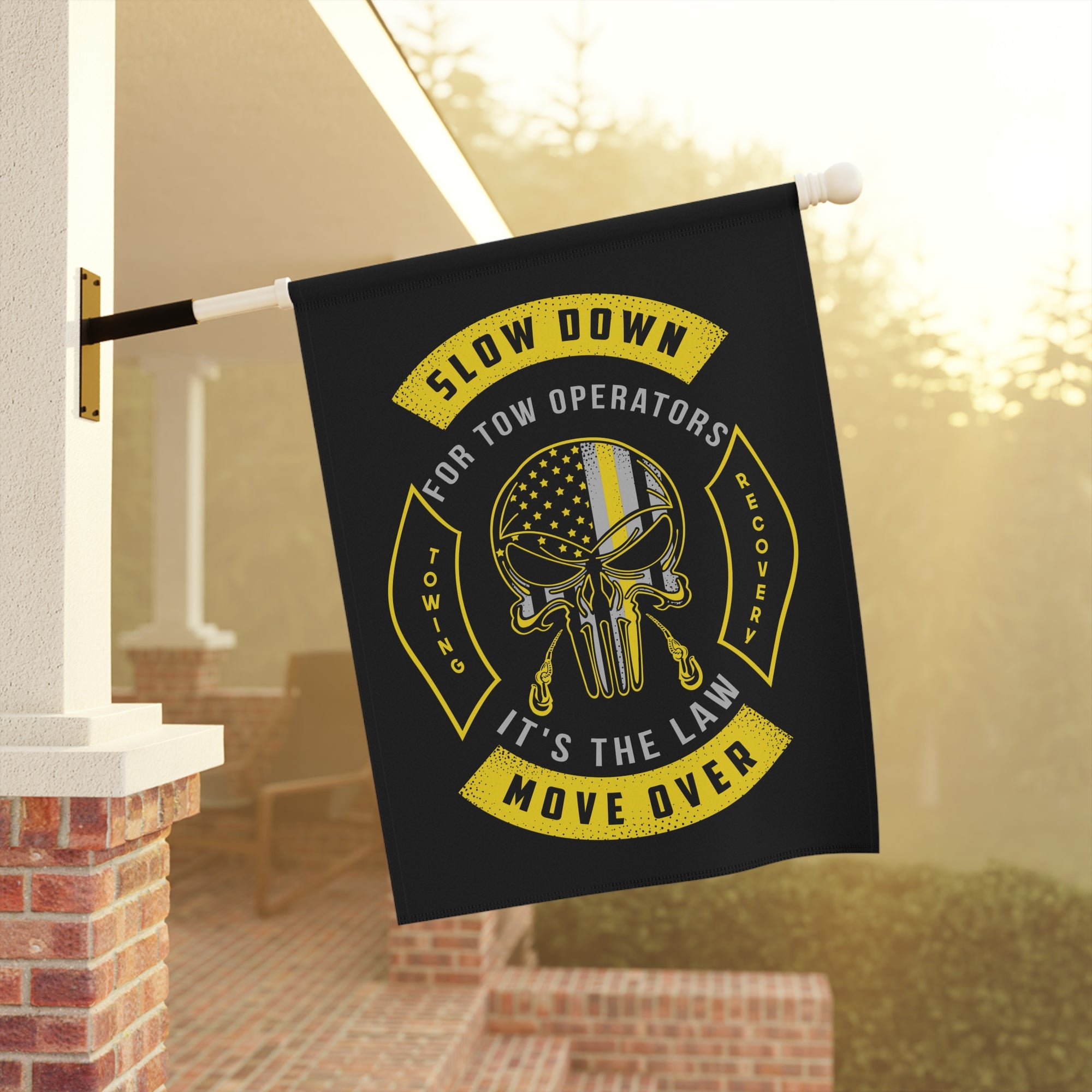 Slow Down Move Over Towing Garden Flag - Double-side print