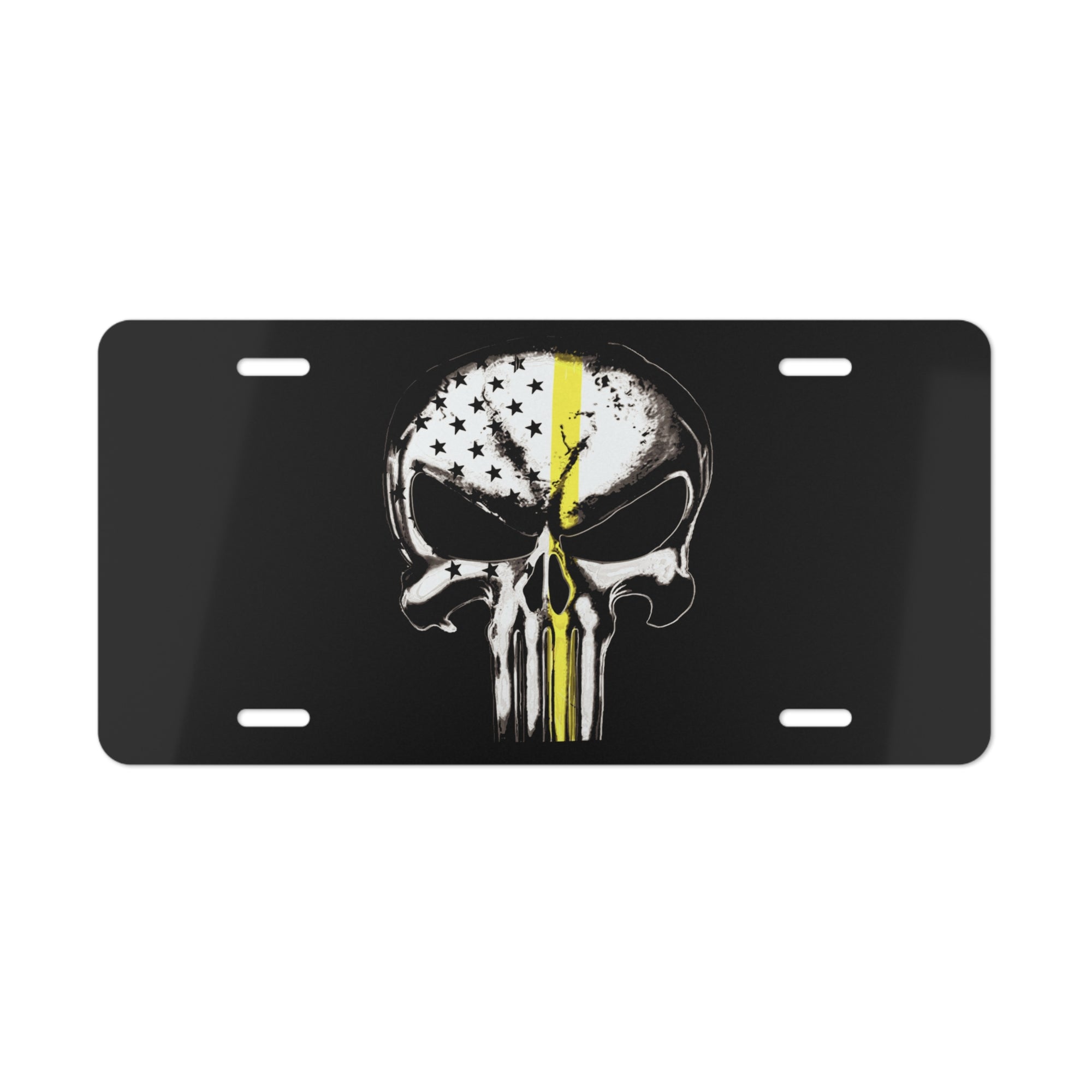 Punisher Skull Vanity Plate – Thin Yellow Line American Flag Tow Operator Tribute