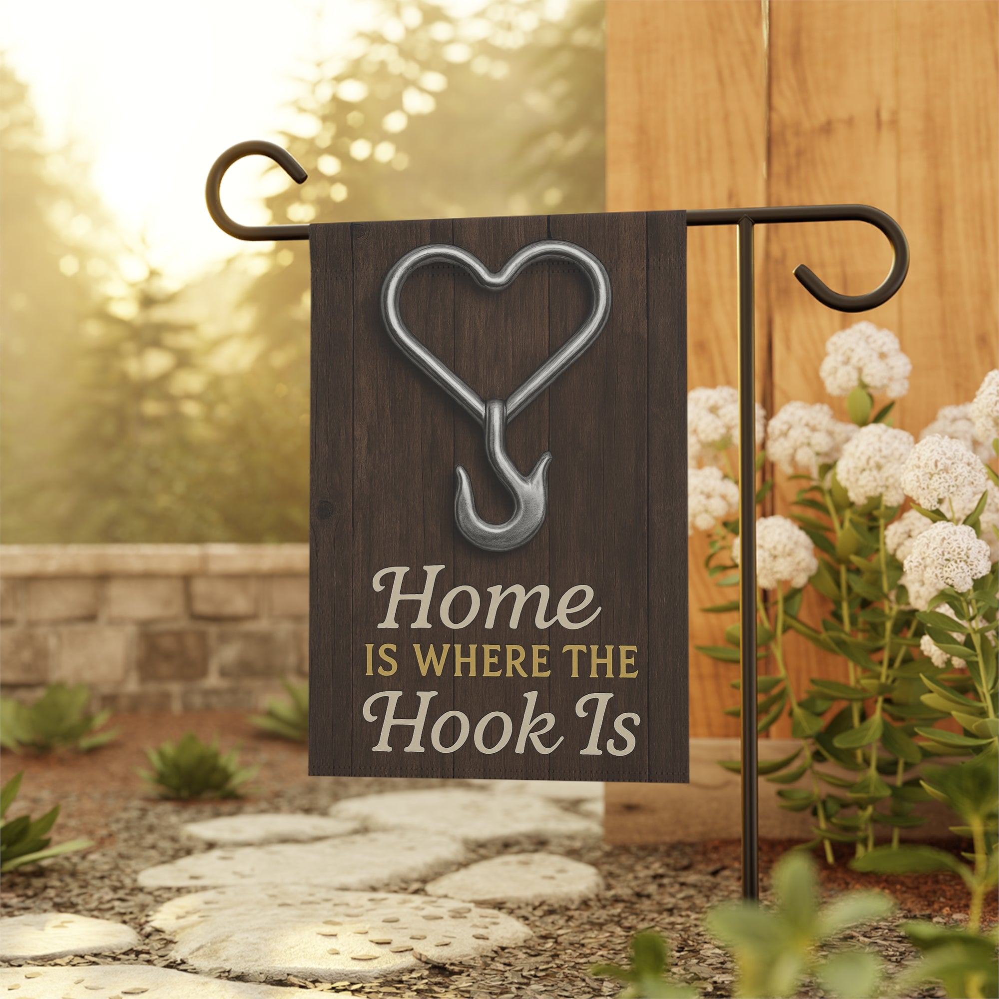 Home Is Where the Hook Is Garden Flag - Double-side print
