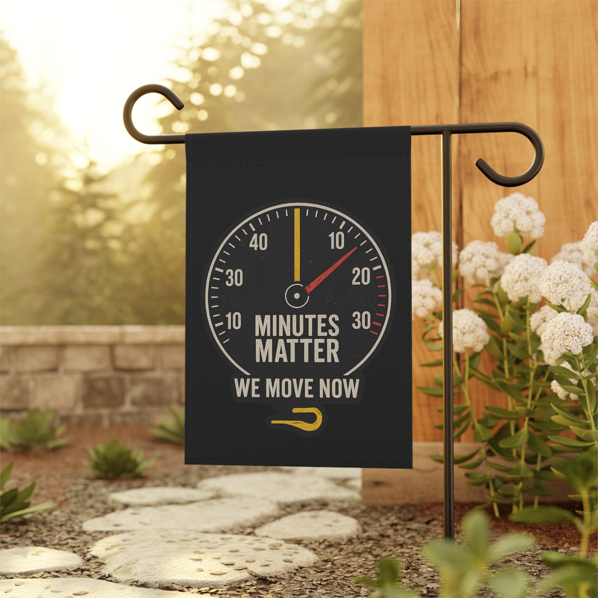 Minutes Matter Garden Flag Tow Truck Thin Yellow Line - Double-side print