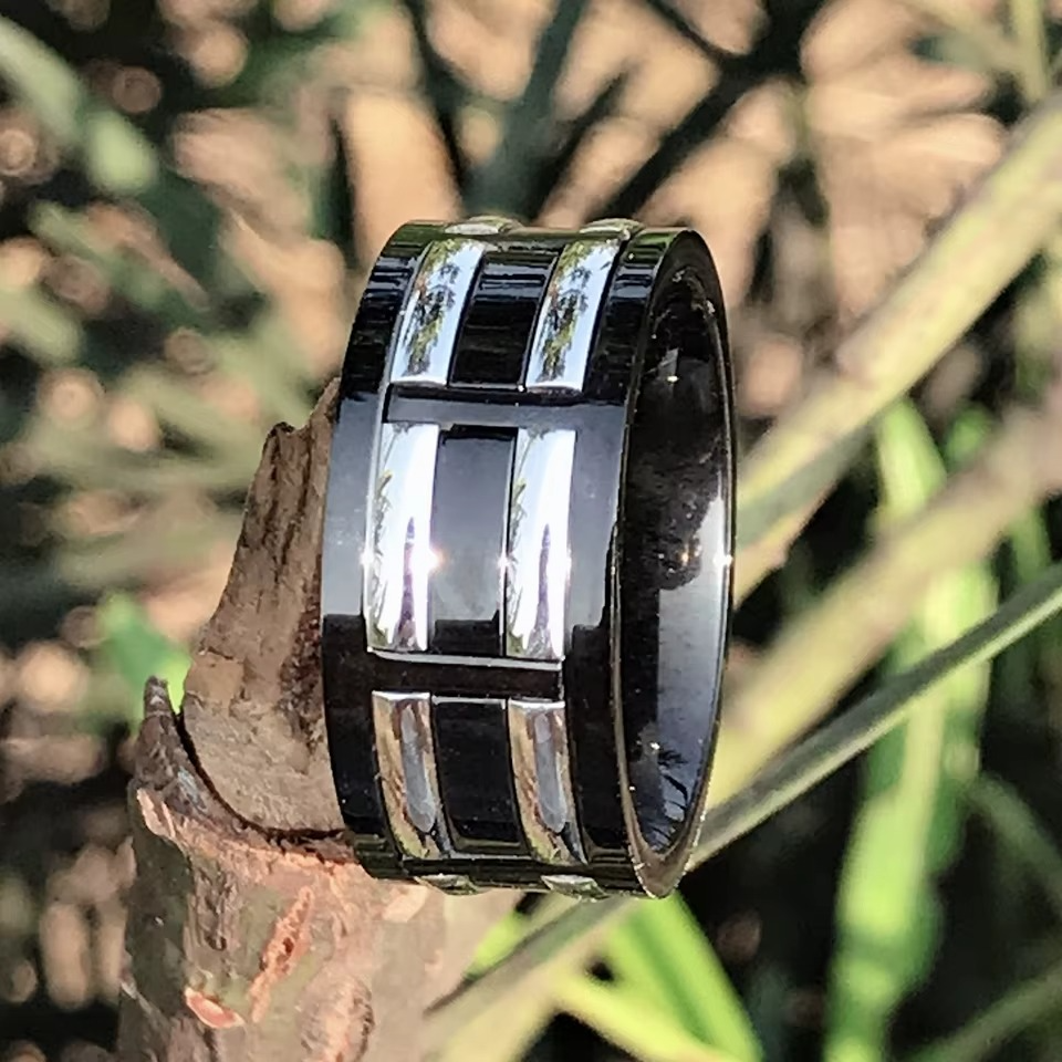 Men's Black Cable Ring – Tough Stainless Steel Band