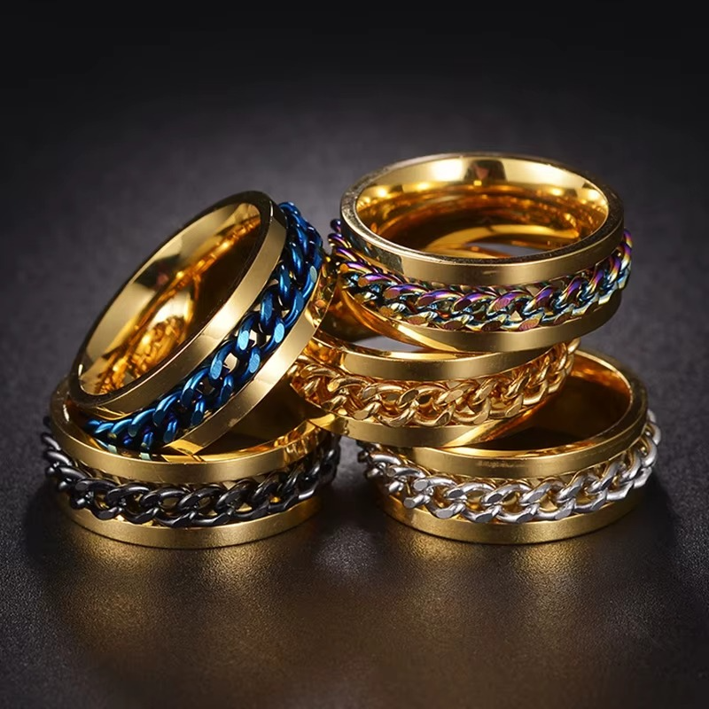 Black and Gold Chain Link Ring – Durable Comfort Fit Band