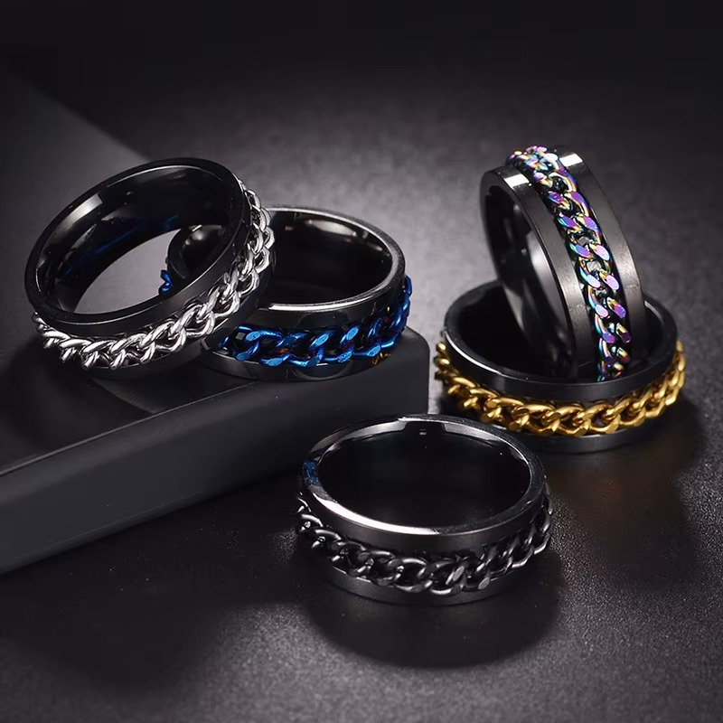 Black and Gold Chain Link Ring – Durable Comfort Fit Band