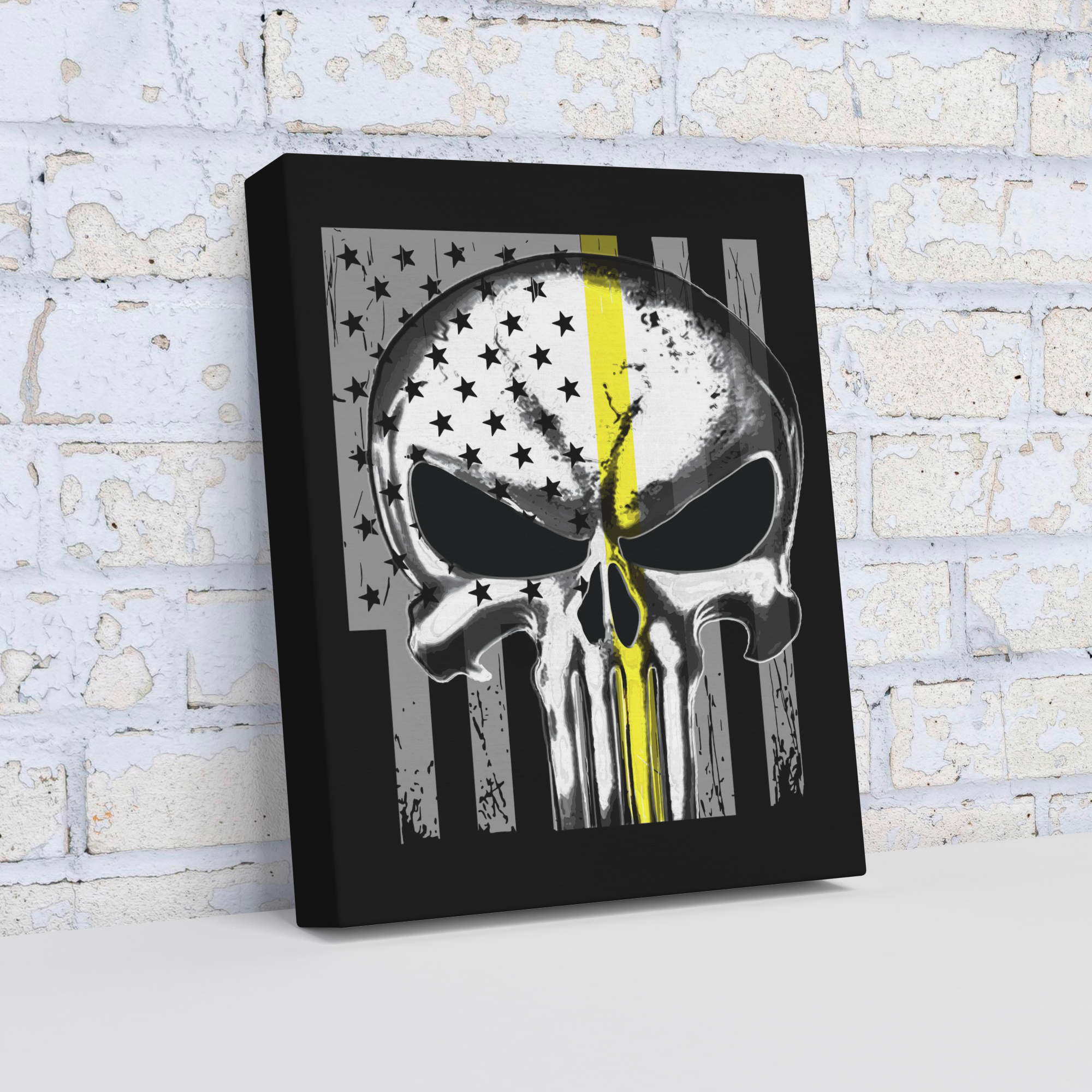 Thin_Yellow_Line_Punisher_Skull_Flag_Can_V_Angle_Mockup.png