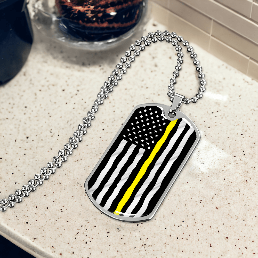 Thin Yellow Line American Flag Luxury Dog Tag Necklace