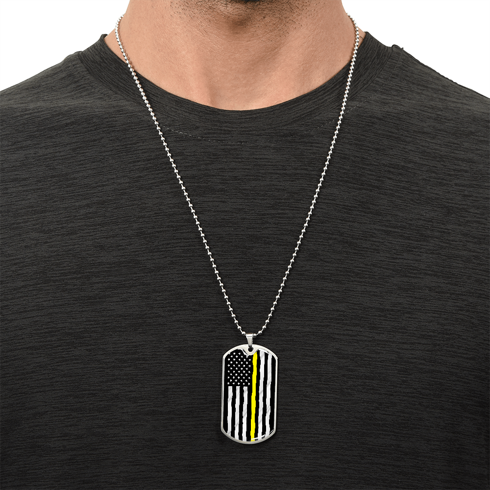 Thin Yellow Line American Flag Luxury Dog Tag Necklace
