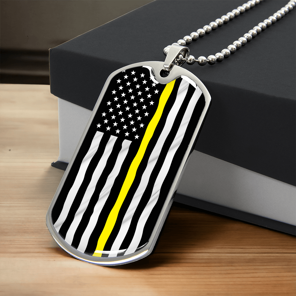 Thin Yellow Line American Flag Luxury Dog Tag Necklace