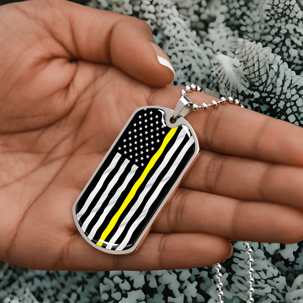 Thin Yellow Line American Flag Luxury Dog Tag Necklace