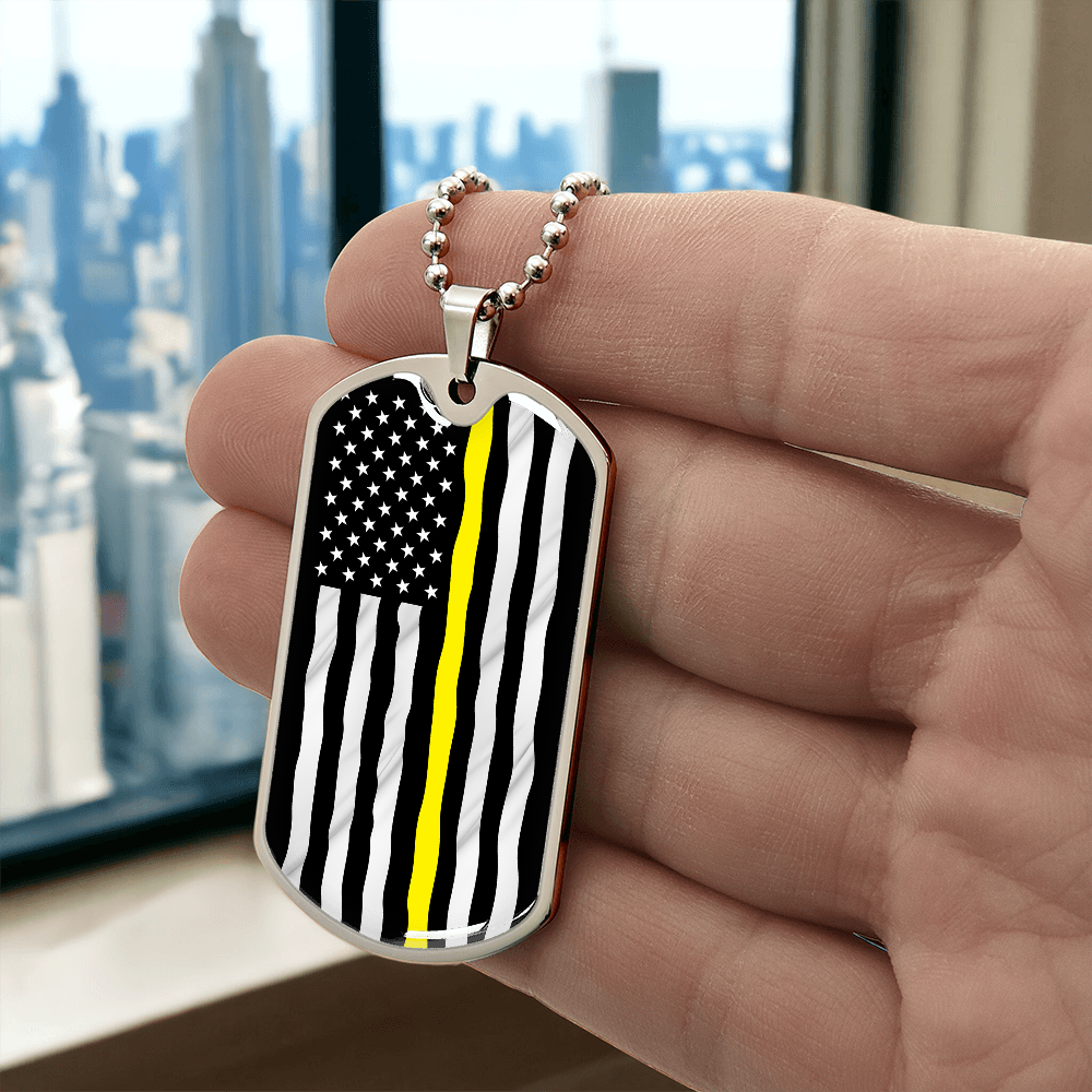 Thin Yellow Line American Flag Luxury Dog Tag Necklace