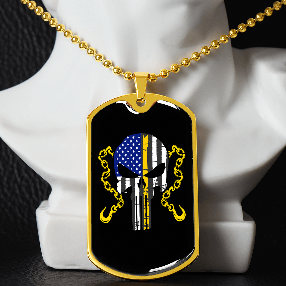 Thin Yellow Line Skull Dog Tag Necklace