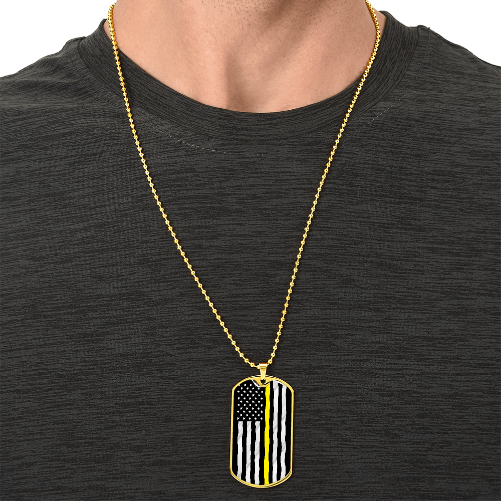 Thin Yellow Line American Flag Luxury Dog Tag Necklace