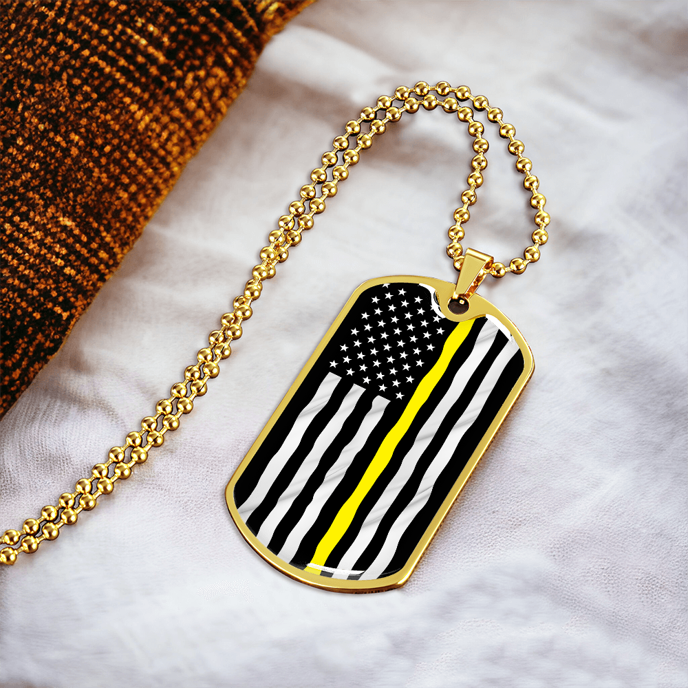 Thin Yellow Line American Flag Luxury Dog Tag Necklace
