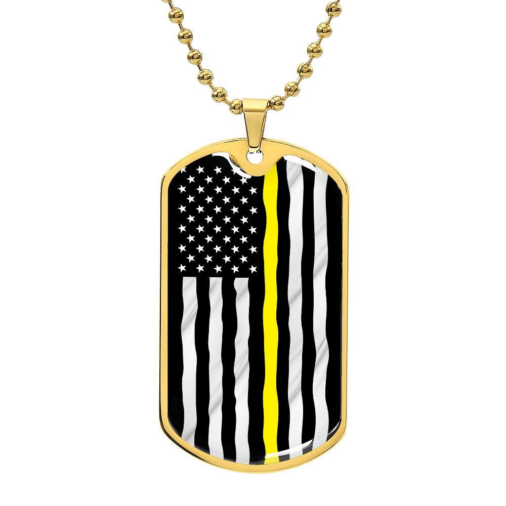 Thin Yellow Line American Flag Luxury Dog Tag Necklace