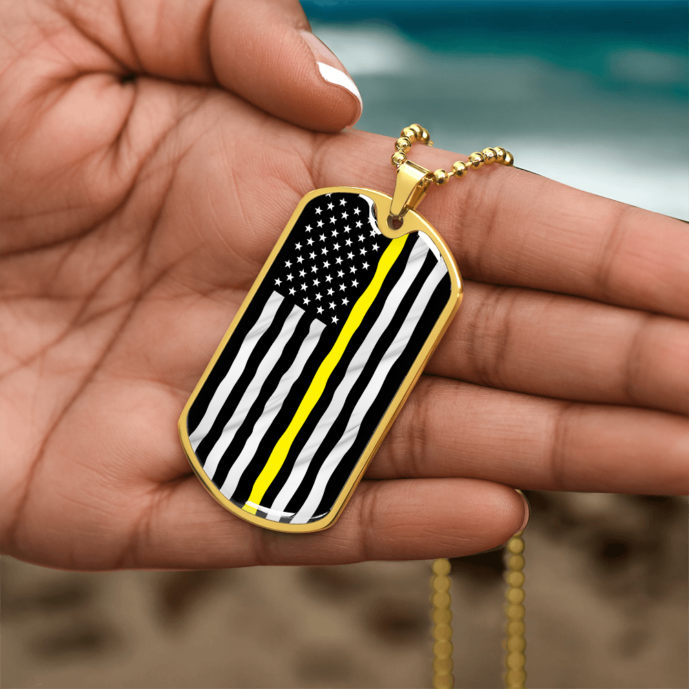 Thin Yellow Line American Flag Luxury Dog Tag Necklace
