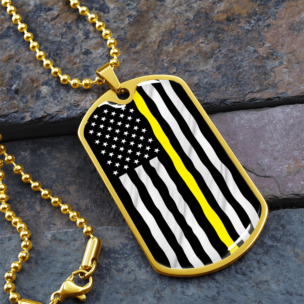 Thin Yellow Line American Flag Luxury Dog Tag Necklace
