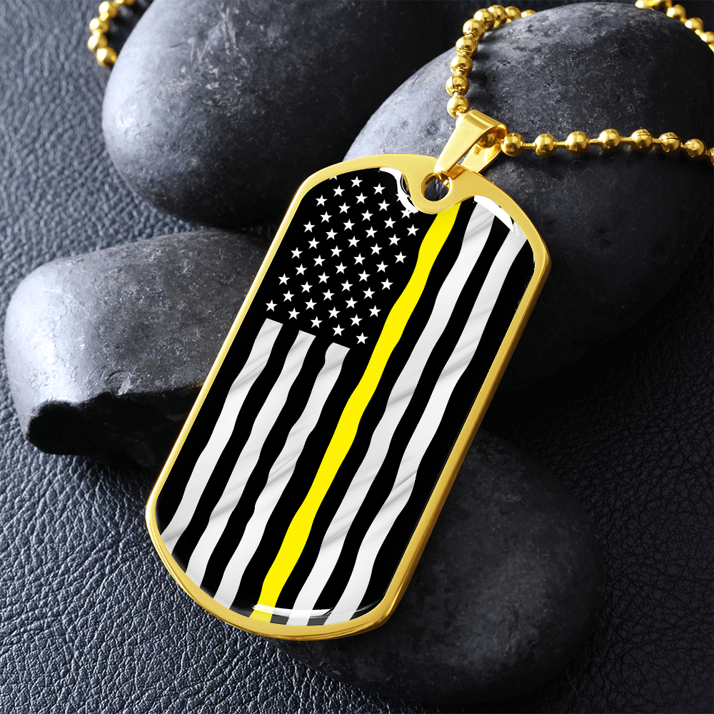 Thin Yellow Line American Flag Luxury Dog Tag Necklace