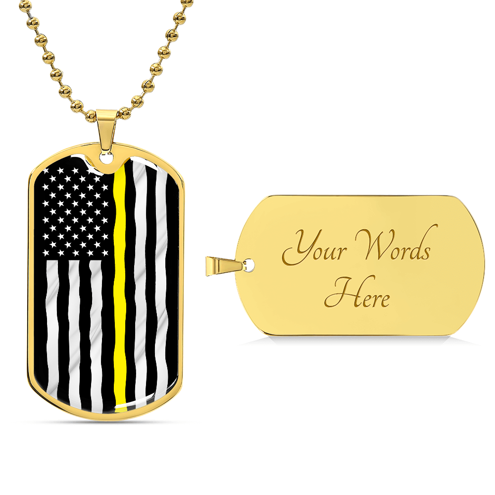 Thin Yellow Line American Flag Luxury Dog Tag Necklace