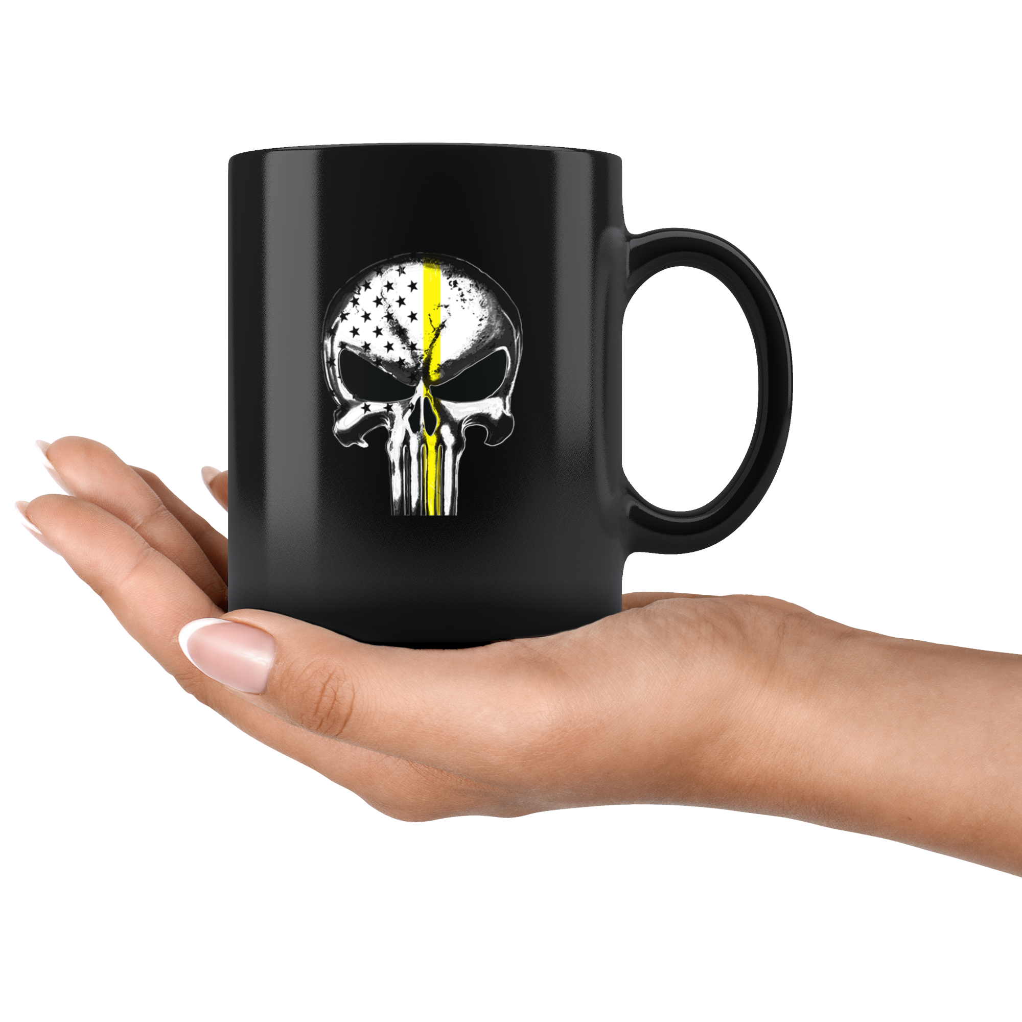 Thin yellow line skull mug