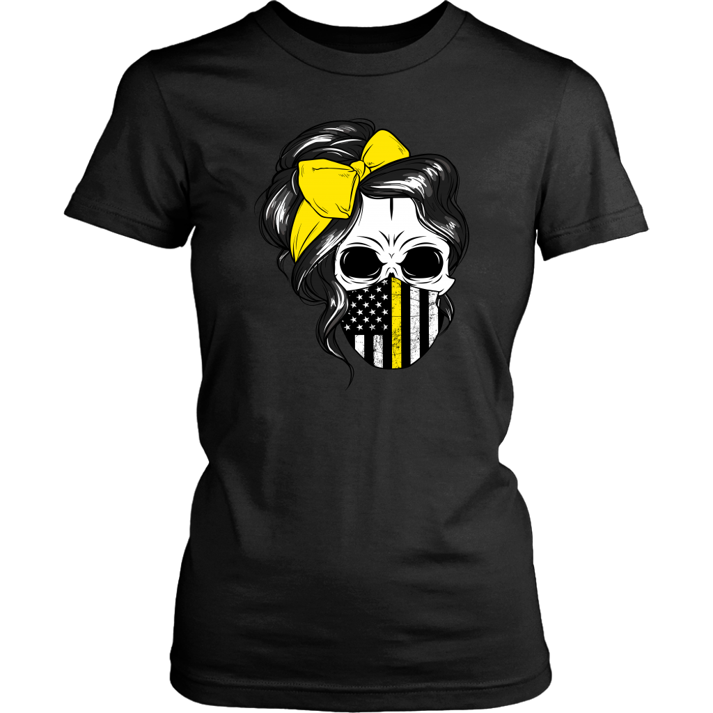 Skull with Messy Bun and Dispatch Mask Shirt