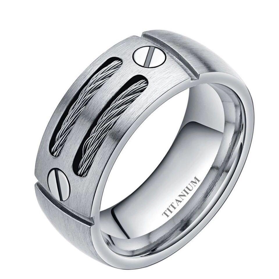 Premium Titanium Silver Double Cables Ring