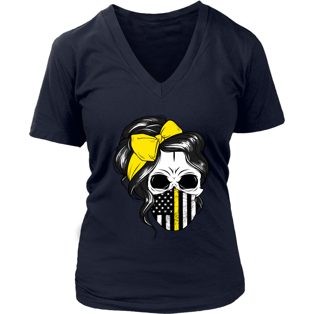 Skull with Messy Bun and Dispatch Mask Shirt
