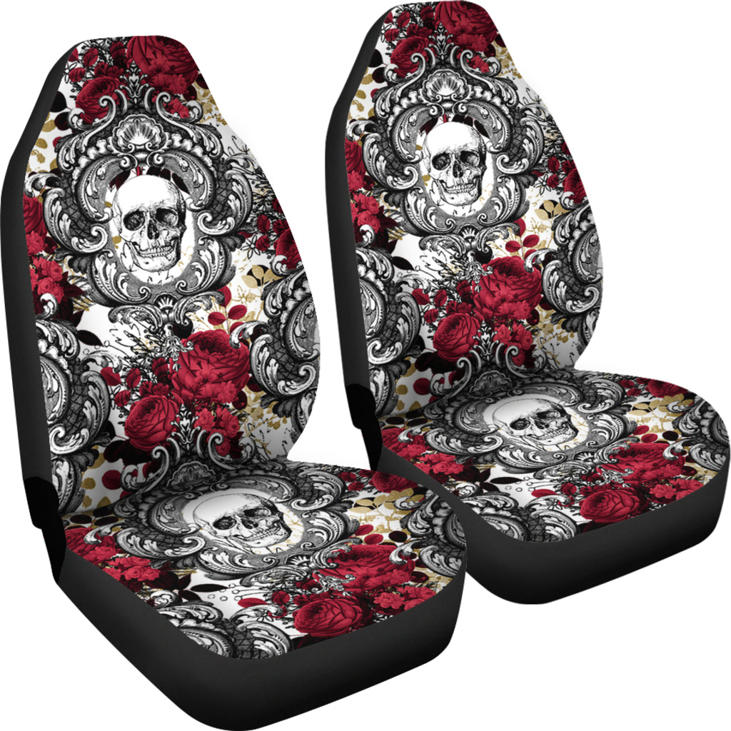 Gothic Skull and Red Roses Universal Bucket Seat Covers