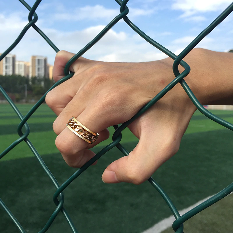 Black and Gold Chain Link Ring – Durable Comfort Fit Band
