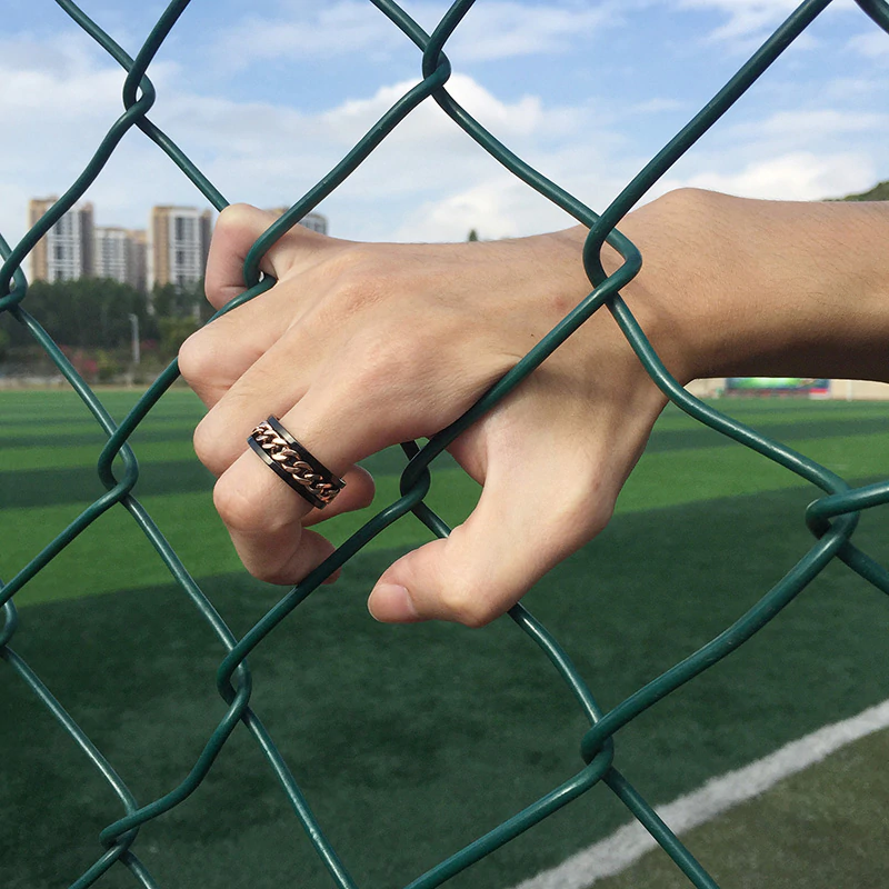 Black and Gold Chain Link Ring – Durable Comfort Fit Band