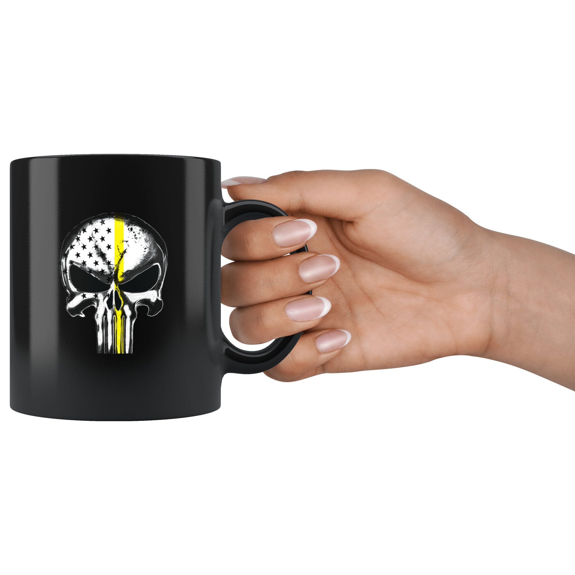 Thin yellow line skull mug