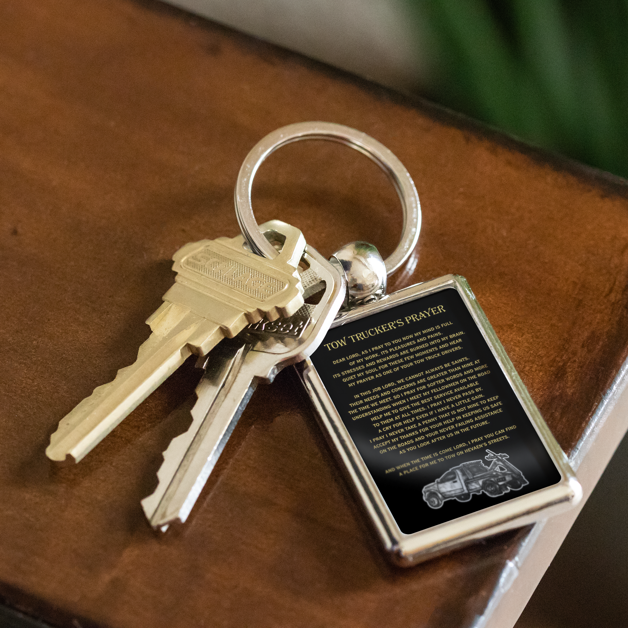 Tow Trucker Prayer Keychain