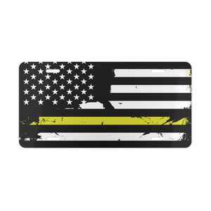 Distressed Thin Yellow Line Flag Vanity Plate – Tow Operator & Dispatcher Tribute Tag