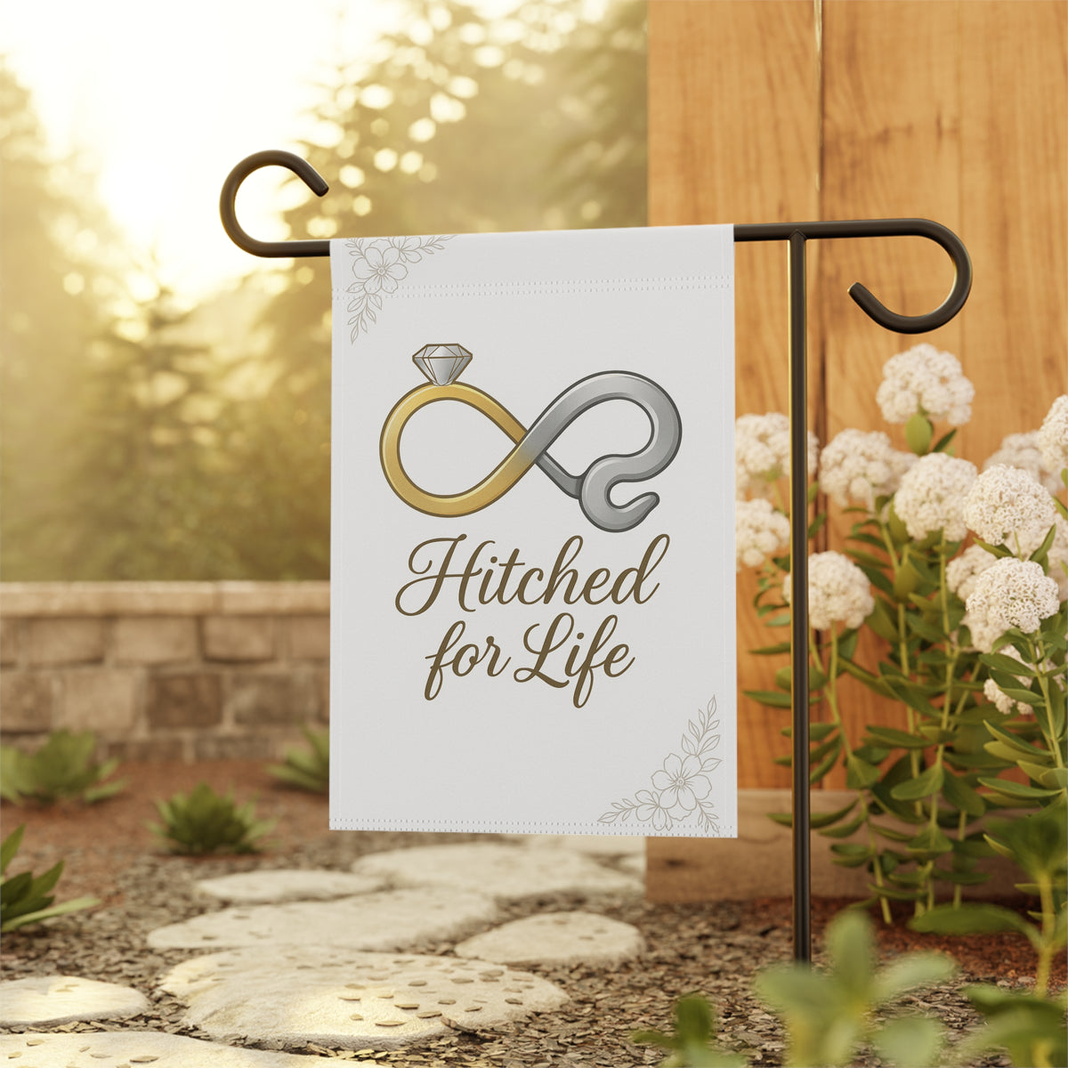 Hitched For Life Garden Flag - Double-side print