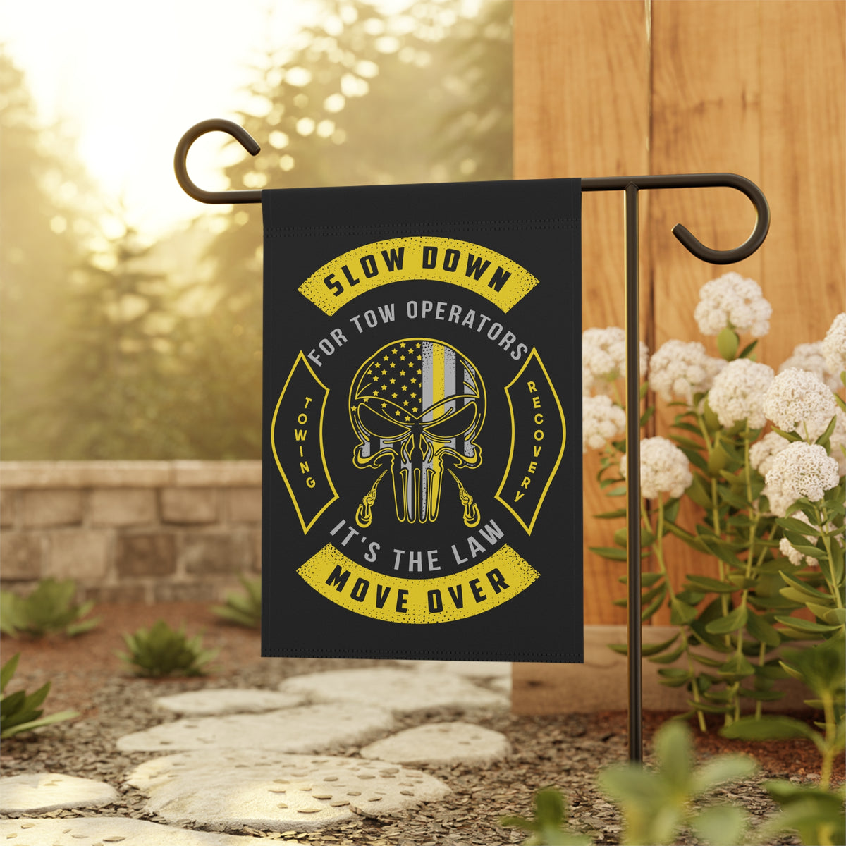 Slow Down Move Over Towing Garden Flag - Double-side print