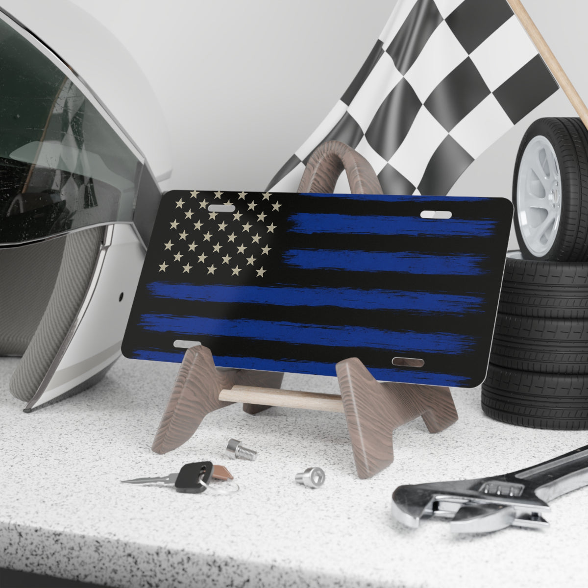 Distressed Thin Blue Line Flag Vanity Plate - view 3