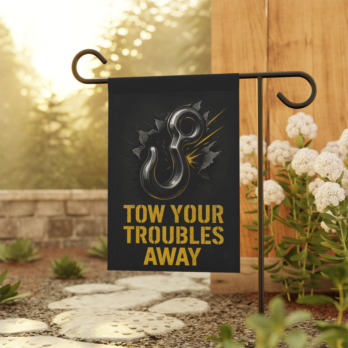 Tow Your Troubles Away Garden Flag - Double-side print