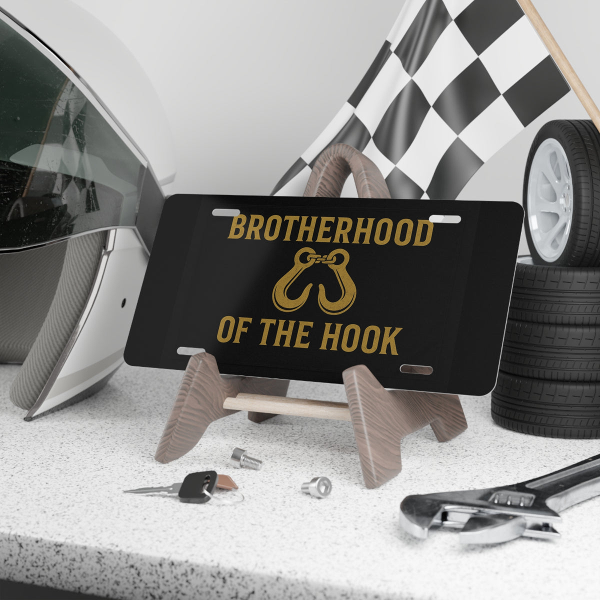 Brotherhood of the Hook Vanity Plate – Tow Truck Operator Unity Sign - view 3