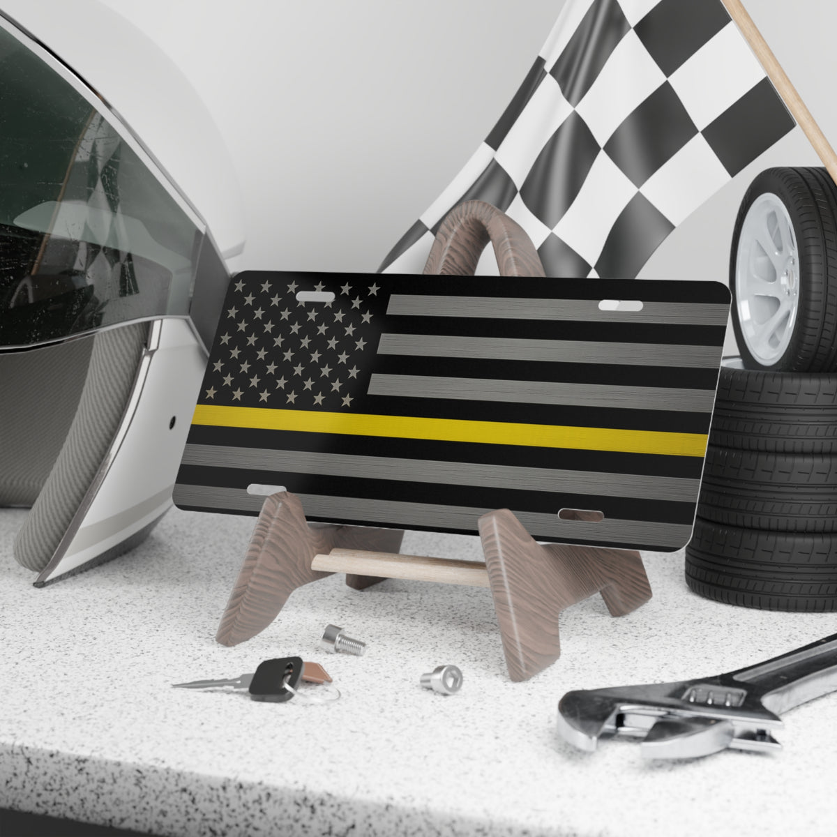 Dispatcher Thin Yellow Line American Flag License Plate - view 3