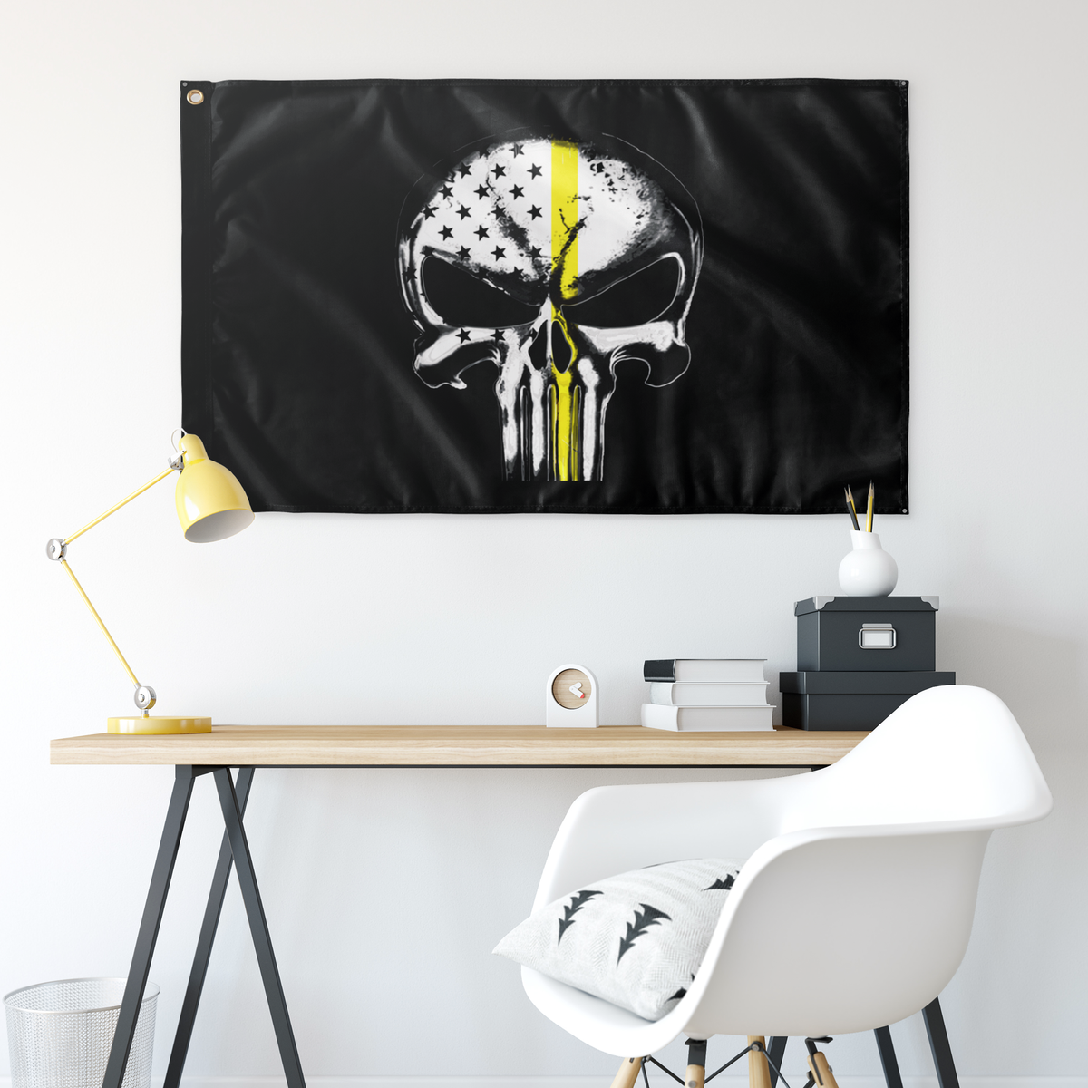 Punisher Skull Thin Yellow Line – Double Sided Tow Flag - view 4
